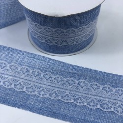 Mavi Ortası Dantelli Geniş Keten Kurdele-KETK-3