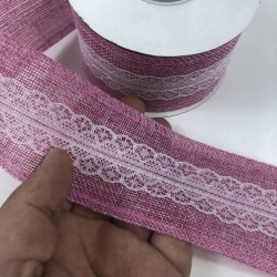 Pembe Ortası Dantelli Geniş Keten Kurdele-KETK-5