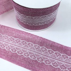 Pembe Ortası Dantelli Geniş Keten Kurdele-KETK-5