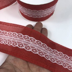 Kırmızı Ortası Dantelli Geniş Keten Kurdele-KETK-9 Kırmızı Ortası Dantelli Geniş Keten Kurdele-KETK-9