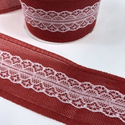 Kırmızı Ortası Dantelli Geniş Keten Kurdele-KETK-9 Kırmızı Ortası Dantelli Geniş Keten Kurdele-KETK-9