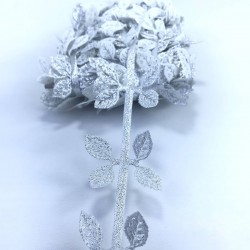 Gümüş Saten Yaprak Dekoratif Şerit-KHC-1174