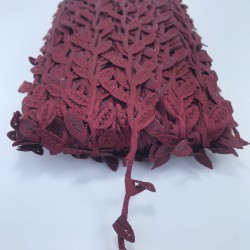 Bordo Saten Tek Yaprak Dekoratif Şerit-KHC-1182