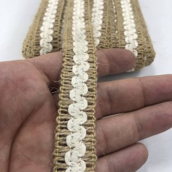 Beyaz Detaylı Hasır Dekoratif Şerit-KHC-1219