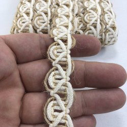 Beyaz Zincir Desenli Hasır Dekoratif Şerit-KHC-1223