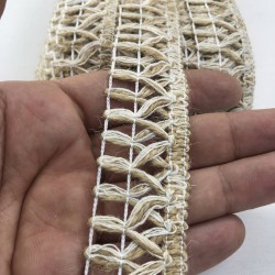 Beyaz Hasır Karışımı Dekoratif Şerit-KHC-1226