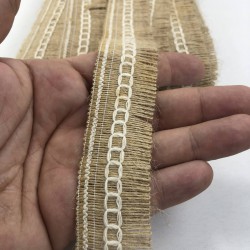 Beyaz Detaylı Hasır Şerit Püskül-KHC-1229