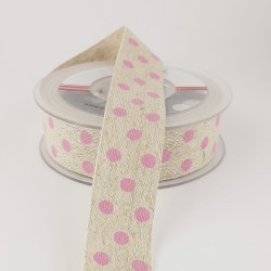 Pembe Nokta Baskılı Keten Kurdele-KK-1055