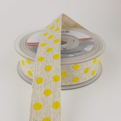 Sarı Nokta Baskılı Keten Kurdele-KK-1059