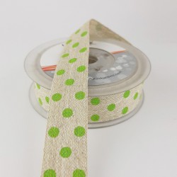 Açık Yeşil Nokta Baskılı Keten Kurdele-KK-1060