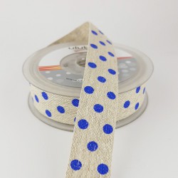 Lacivert Nokta Baskılı Keten Kurdele-KK-1062 Lacivert Nokta Baskılı Keten Kurdele-KK-1062