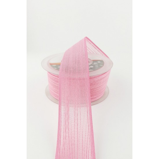 Pembe Efektli Keten Kurdele 4 cm-KK-1075