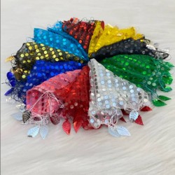 Karışık Renk Pullu Halay Mendili,Düğün Gelin Damat Düğün Nedime Kına Söz Nişan Sünnet Mendil 10 Adet Karışık-KM-1000