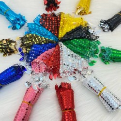 Karışık Renk Pullu Halay Mendili,Düğün Gelin Damat Düğün Nedime Kına Söz Nişan Sünnet Mendil 10 Adet Karışık-KM-1000