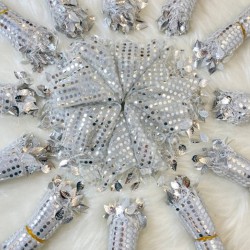 Gümüş Renk Pullu Halay Mendili,Düğün Gelin Damat Düğün Nedime Kına Söz Nişan Sünnet Mendil 10 Adet Gümüş-KM-1002