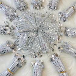 Gümüş Renk Pullu Halay Mendili,Düğün Gelin Damat Düğün Nedime Kına Söz Nişan Sünnet Mendil 10 Adet Gümüş-KM-1002