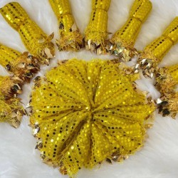 Sarı Renk Pullu Halay Mendili,Düğün Gelin Damat Düğün Nedime Kına Söz Nişan Sünnet Mendil 10 Adet Sarı-KM-1003