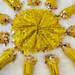 Sarı Renk Pullu Halay Mendili,Düğün Gelin Damat Düğün Nedime Kına Söz Nişan Sünnet Mendil 10 Adet Sarı-KM-1003