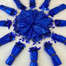 Saks Mavi Pullu Halay Mendili,Düğün Gelin Damat Düğün Nedime Kına Söz Nişan Sünnet Mendil 10 Adet Saks Mavi-KM-1004