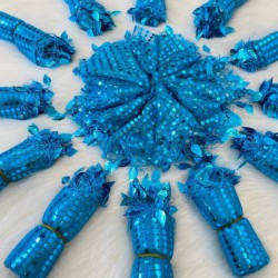 Mavi Renk Pullu Halay Mendili,Düğün Gelin Damat Düğün Nedime Kına Söz Nişan Sünnet Mendil 10 Adet Mavi-KM-1006