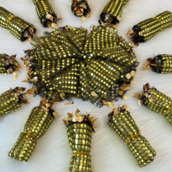 Siyah Gold Pullu Halay Mendili,Düğün Gelin Damat Düğün Nedime Kına Söz Nişan Sünnet Mendil 10 Adet Siyah Gold-KM-1008