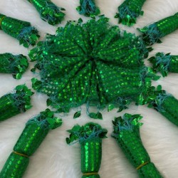 Yeşil Renk Pullu Halay Mendili,Düğün Gelin Damat Düğün Nedime Kına Söz Nişan Sünnet Mendil 10 Adet Siyah Gold-KM-1009