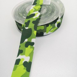 Yeşil Kamuflaj Desenli Grogren Kurdele 2,5 cm 1 Metre-KRD-114