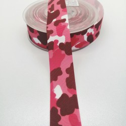 Fuşya Kamuflaj Desenli Grogren Kurdele 2,5 cm 1 Metre-KRD-116