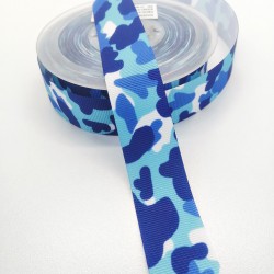 Mavi Kamuflaj Desenli Grogren Kurdele 2,5 cm 1 Metre-KRD-117