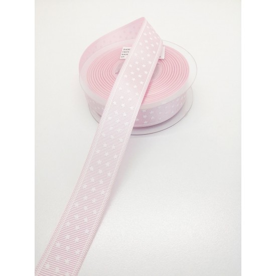 Pembe Yıldızlı Grogren Kurdele 2,5 cm 1 Metre-KRD-119