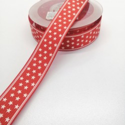 Kırmızı Yıldızlı Grogren Kurdele 2,5 cm 1 Metre-KRD-120 Kırmızı Yıldızlı Grogren Kurdele 2,5 cm 1 Metre-KRD-120