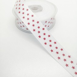 Kırmızı Beyaz Yıldızlı Grogren Kurdele 2,5 cm 1 Metre-KRD-123 Kırmızı Beyaz Yıldızlı Grogren Kurdele 2,5 cm 1 Metre-KRD-123