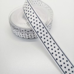Siyah Beyaz Yıldızlı Grogren Kurdele 2,5 cm 1 Metre-KRD-124