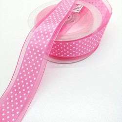 Fuşya Yarım Puantiyeli Organze Kurdele 4 cm 1 Metre-KRD-126