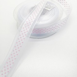 Beyaz Yarım Puantiyeli Organze Kurdele 2,5 cm 1 Metre-KRD-130