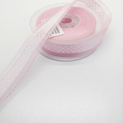 Pembe Yarım Puantiyeli Organze Kurdele 2,5 cm 1 Metre-KRD-131