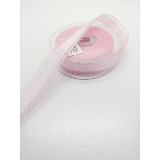 Pembe Yarım Puantiyeli Organze Kurdele 2,5 cm 1 Metre-KRD-131