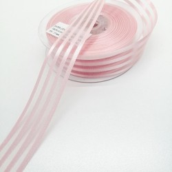 Pembe Saten Çizgili Şifon Kurdele 2,5 cm 1 Metre-KRD-144