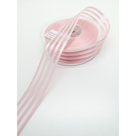 Pembe Saten Çizgili Şifon Kurdele 2,5 cm 1 Metre-KRD-144