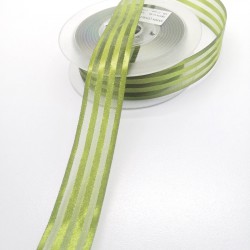 Zeytin Yeşili Saten Çizgili Şifon Kurdele 2,5 cm 1 Metre-KRD-149