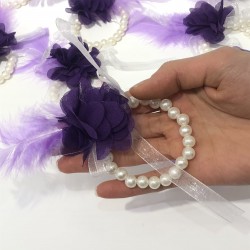 Mor Çiçekli İncili Nedime Bilekligi-KS-1118