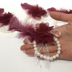 Bordo Çiçekli İncili Nedime Bilekligi-KS-1119