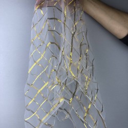 Beyaz Gold Simli Gelin Halay Mendili-KS-1147