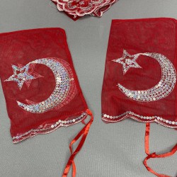 Kırmızı Ay Yıldızlı Pullu Damat Örtüsü Seti-KS-1158