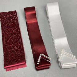 Bordo Beyaz Takı Kurdele Seti Ve Gelin Bel Kuşağı-KS-1160