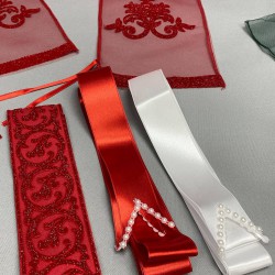 Simli Gelin Duvağı Ve Biyeli Damat Örtüsü Takı Kurdele Seti-KS-1165