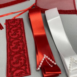 Simli Gelin Duvağı Ve Gold Nakışlı Damat Örtüsü Takı Kurdele Seti-KS-1166