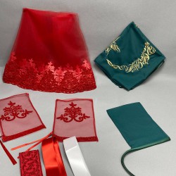 Simli Gelin Duvağı Ve Gold Nakışlı Damat Örtüsü Takı Kurdele Seti-KS-1166