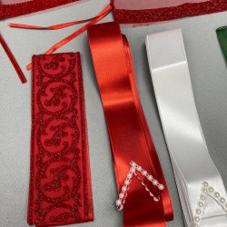 Yeşil Damat Örtüsü Ve Kırmızı Simli Gelin Duvağı Takı Kurdele Seti-KS-1169