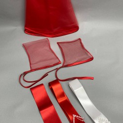 Kırmızı Biyeli Gelin Duvağı Ve Takı Kurdele Seti-KS-1170